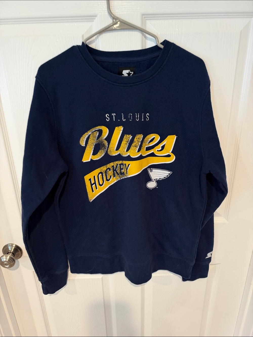STARTER Navy St. Louis Blues Hockey Pullover with Yellow & White Graphics